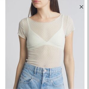 FREE PEOPLE Intimately On the Dot Mesh Baby Tee in Lightest Sky